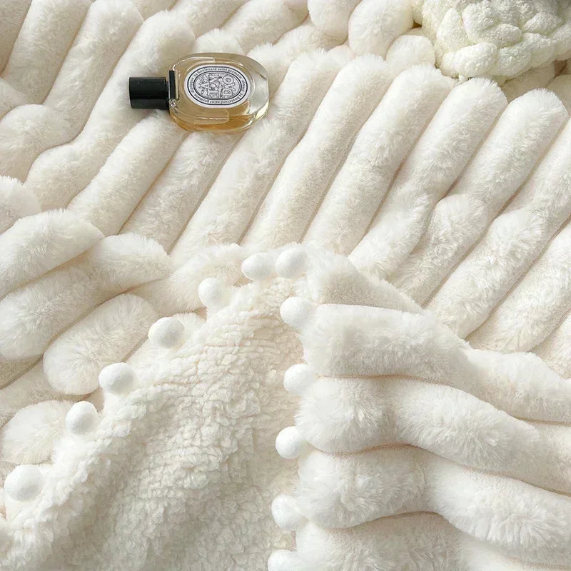 Tuscan Elegance Dual-Texture Warmth Blanket | Luxury Faux Rabbit Fur & Lamb's Wool | Soft, Cozy, and Weighted for Ultimate Comfort | Available in 3 Sizes and Colors | Ideal for Sofa, Bed, and Travel
