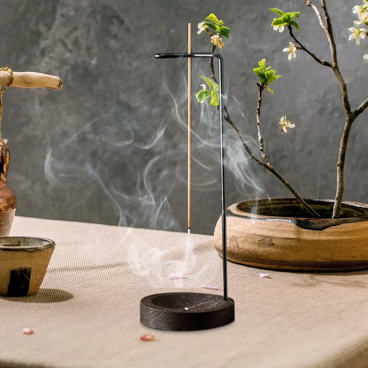 Elegant Wooden Incense Burner with Metal Stand - Upside Down Design | Home & Yoga Decor