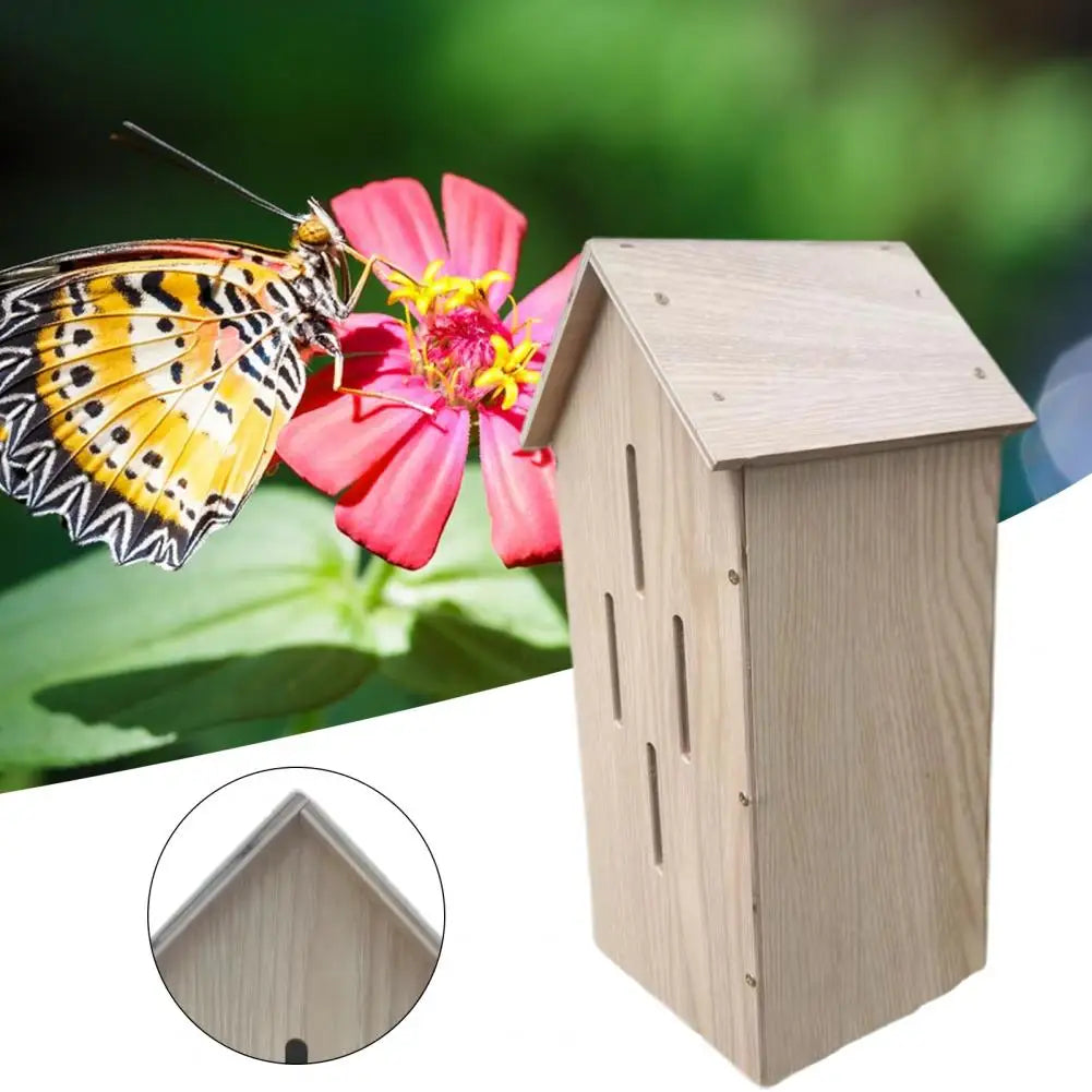 Rustic Wooden Butterfly House | Large Insect Habitat for Garden