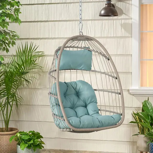 Elegant Rattan Wicker Hanging Egg Chair with Stand | Indoor/Outdoor Relaxation Swing