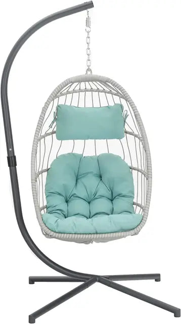 Elegant Rattan Wicker Hanging Egg Chair with Stand | Indoor/Outdoor Relaxation Swing