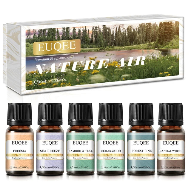 EUQEE Aromatic Essence Collection | 6-Piece Fragrance Oil Gift Kit | Coffee, Bakery, Harvest Spice, Pumpkin Pie, Forest Pine, Sweet Fruit | For Diffusers & Aromatherapy