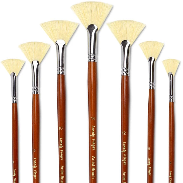 7-Piece Filbert Paint Brush Set | Premium Hog Bristle | Professional Long-Handled Artist Brushes