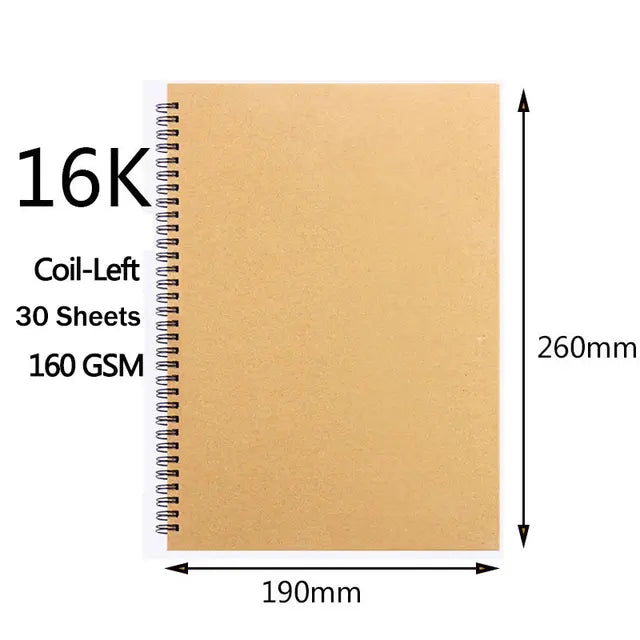 Art Sketchbook with 160GSM Kraft Paper | Spiral Coil Binding | Available in A5, 16K, A4 Sizes