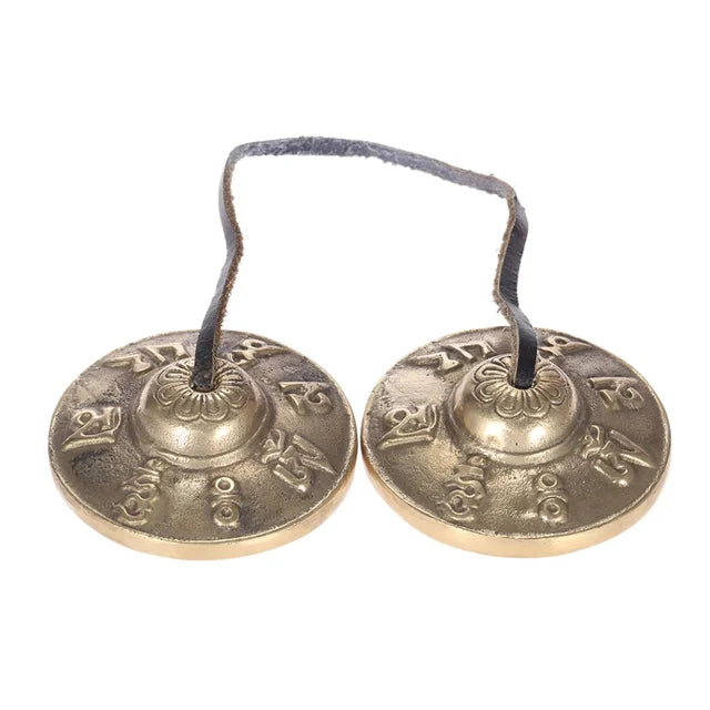 Tibetan Meditation Tingsha Cymbal Bells | 2.6" Handcrafted Brass with The Eight Auspicious Symbols | Spiritual Practice, Yoga, Sound Healing