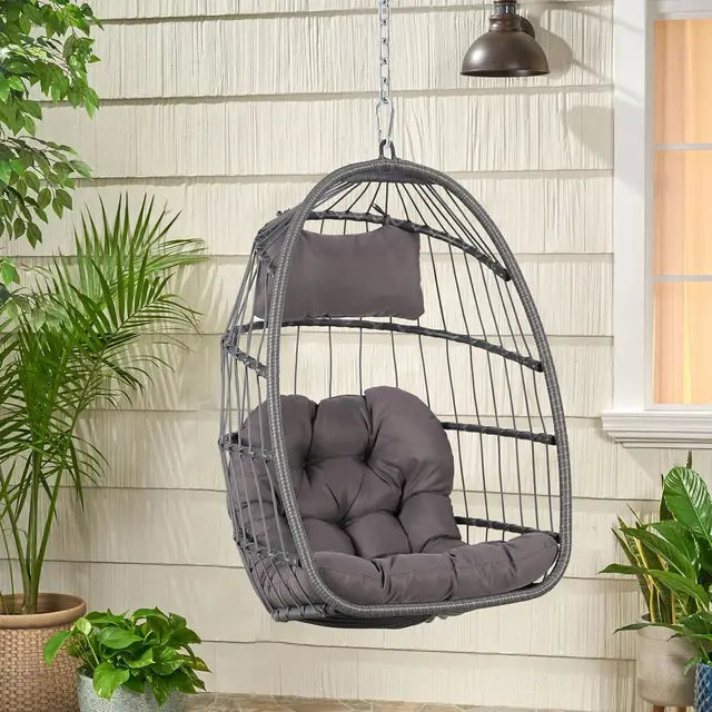 Elegant Rattan Wicker Hanging Egg Chair with Stand | Indoor/Outdoor Relaxation Swing