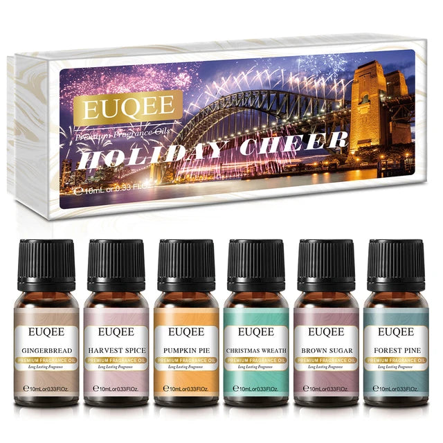 EUQEE Aromatic Essence Collection | 6-Piece Fragrance Oil Gift Kit | Coffee, Bakery, Harvest Spice, Pumpkin Pie, Forest Pine, Sweet Fruit | For Diffusers & Aromatherapy