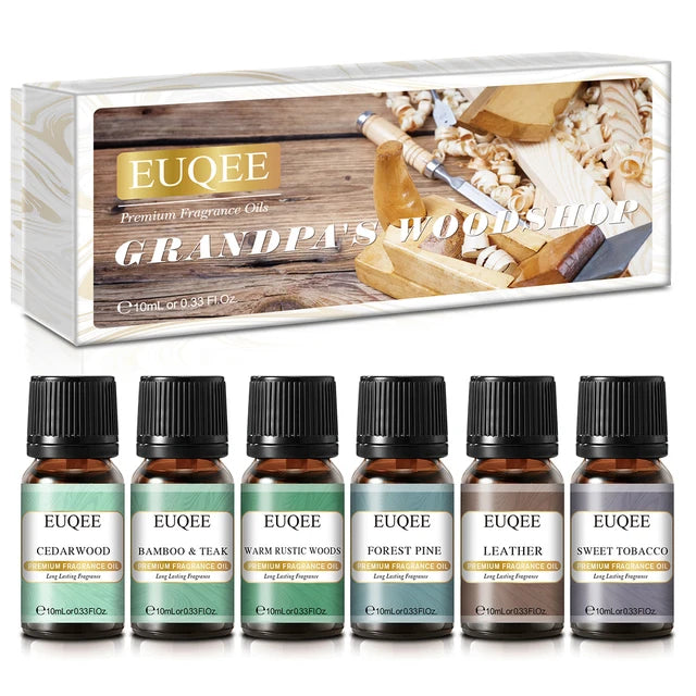 EUQEE Aromatic Essence Collection | 6-Piece Fragrance Oil Gift Kit | Coffee, Bakery, Harvest Spice, Pumpkin Pie, Forest Pine, Sweet Fruit | For Diffusers & Aromatherapy