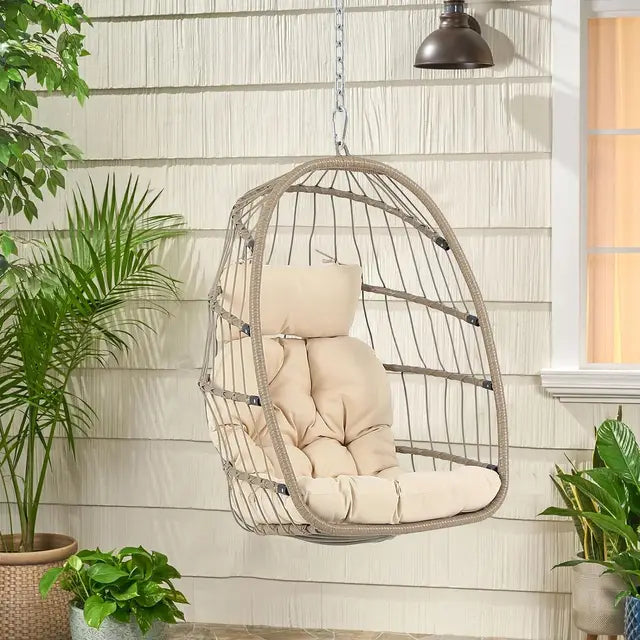 Elegant Rattan Wicker Hanging Egg Chair with Stand | Indoor/Outdoor Relaxation Swing