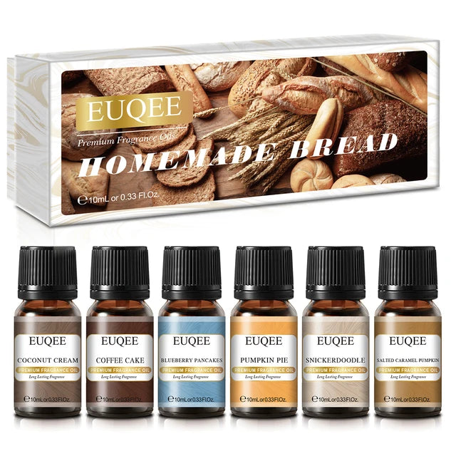 EUQEE Aromatic Essence Collection | 6-Piece Fragrance Oil Gift Kit | Coffee, Bakery, Harvest Spice, Pumpkin Pie, Forest Pine, Sweet Fruit | For Diffusers & Aromatherapy