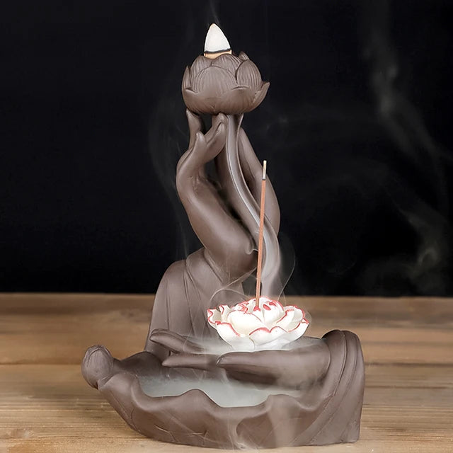 Zen Lotus Dragon Backflow Incense Burner - Ceramic Purple Sand | Home & Office Decor