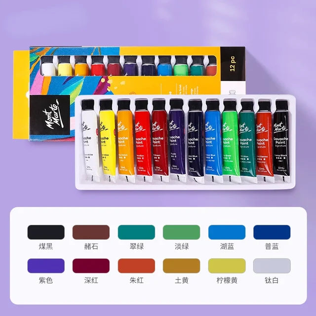 Premium Gouache Paint Set | Available in 12, 18, 24, 36 Colors | 6/12ml Tubes | Washable Watercolors for Artists and Students