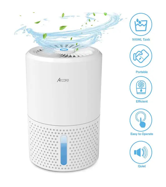 MoistureShield Pro Mini Dehumidifier | Ultra-Quiet, Efficient Moisture Removal | 32 oz Water Tank | Ideal for Small Spaces up to 1500 Cubic Feet | Includes Auto Shut-Off and Drainage Hose