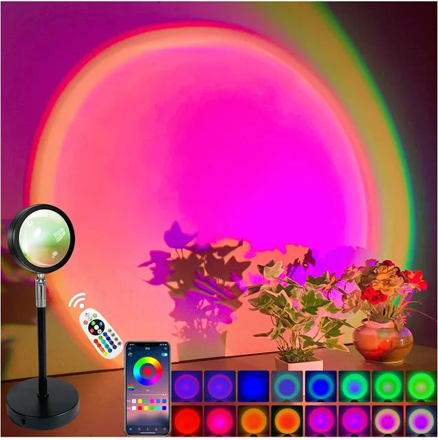 SpectrumBeam Smart Sunset Projector Lamp | Rainbow & Sunset Bluetooth Night Light | Adjustable, Remote-Controlled Ambiance Light | Perfect for Home & Cafe Decor