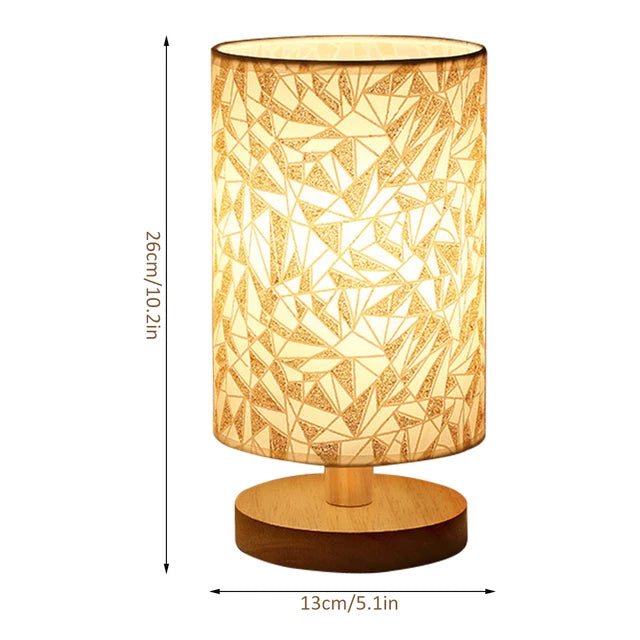 Lumina Linen & Solid Wood Table Lamp | Warm White LED Desk Lamp | USB Powered Eye-Caring Light | Available in Multiple Patterns | Perfect for Home Decor