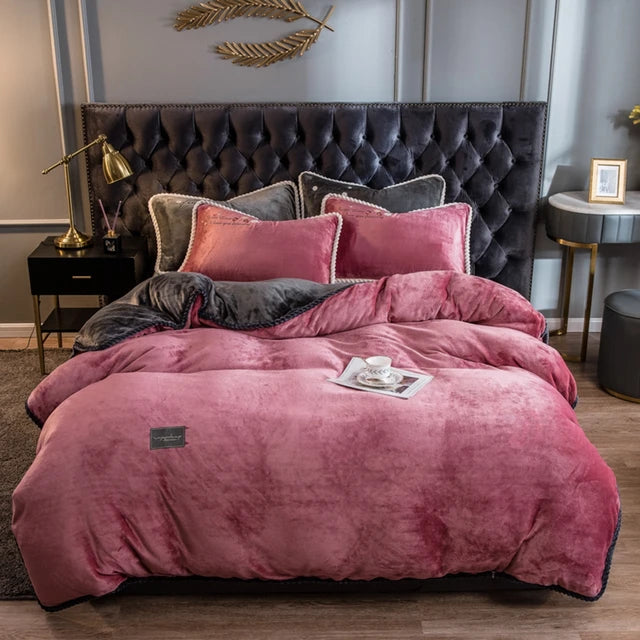VelvetDreams Plush Winter Duvet Cover | Luxurious Crystal Velvet Coral Fleece | Warm and Soft Bedding | Available in Twin, Full, Queen, King Sizes | Dark Colors | Pillowcases Sold Separately