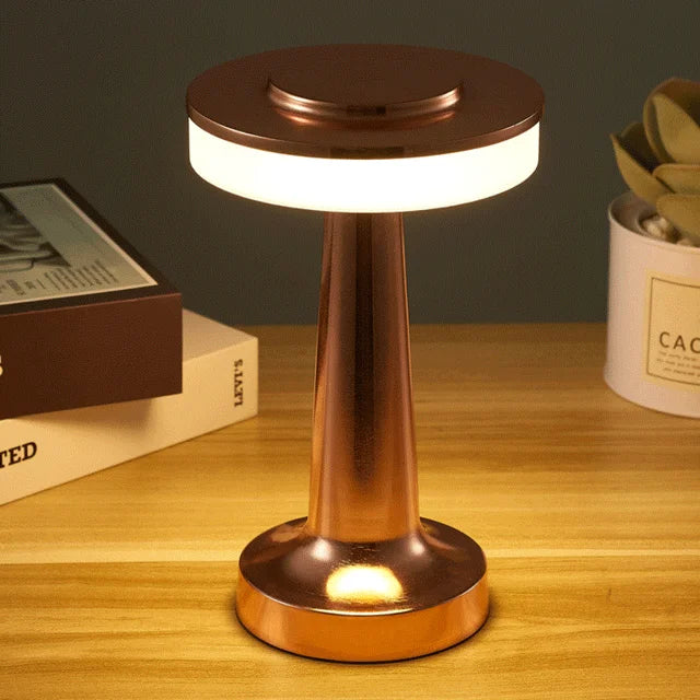 Vintage Glow Rechargeable Table Lamp | Elegant Gold Finish LED Lamp | Touch Dimming | Perfect for Home and Commercial Decor | Includes USB Cable