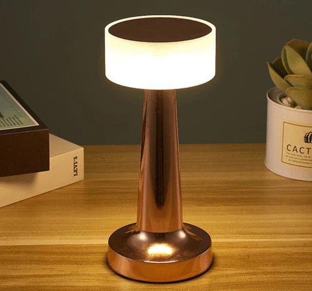 Vintage Glow Rechargeable Table Lamp | Elegant Gold Finish LED Lamp | Touch Dimming | Perfect for Home and Commercial Decor | Includes USB Cable