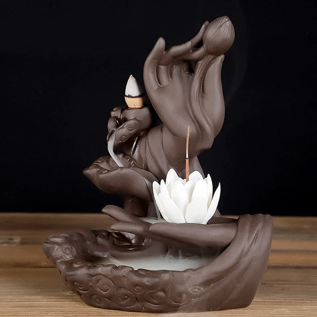 Zen Lotus Dragon Backflow Incense Burner - Ceramic Purple Sand | Home & Office Decor