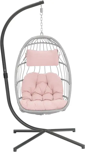 Elegant Rattan Wicker Hanging Egg Chair with Stand | Indoor/Outdoor Relaxation Swing