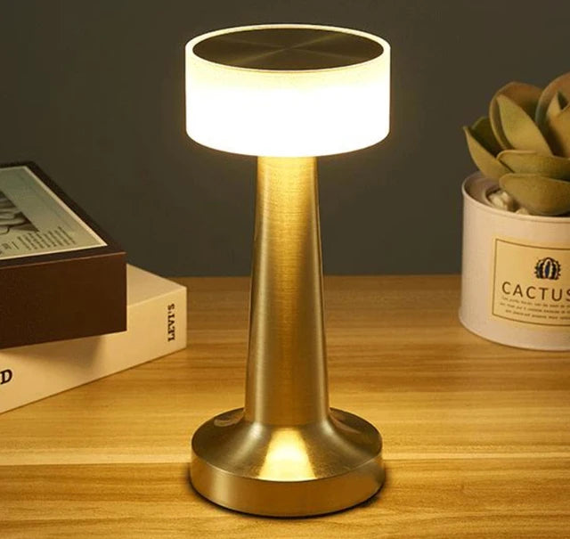 Vintage Glow Rechargeable Table Lamp | Elegant Gold Finish LED Lamp | Touch Dimming | Perfect for Home and Commercial Decor | Includes USB Cable