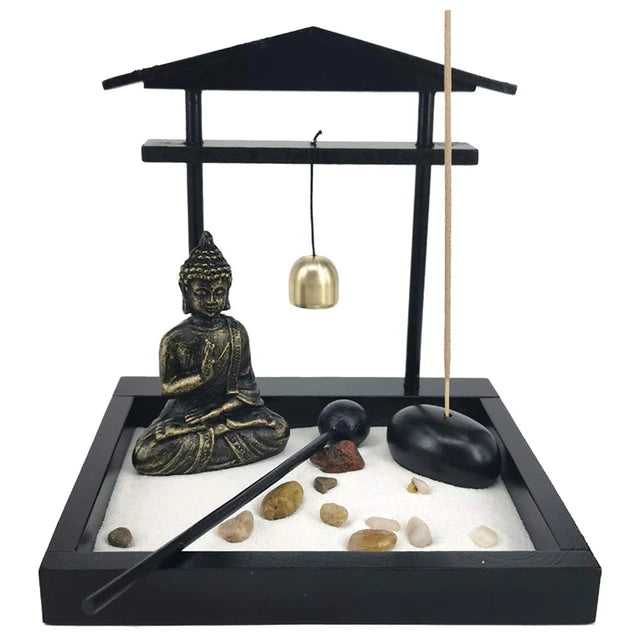 Mini Zen Garden Kit with Buddha Statue | Desktop Sand Tray for Meditation and Home Office Decor