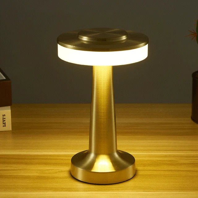 Vintage Glow Rechargeable Table Lamp | Elegant Gold Finish LED Lamp | Touch Dimming | Perfect for Home and Commercial Decor | Includes USB Cable