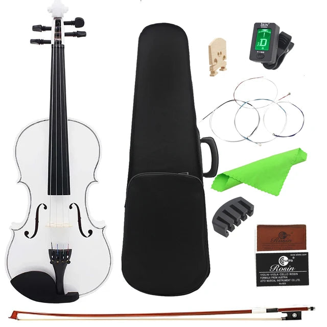 Complete Beginner's Violin Set | 4/4 Full-Size White Violin with Comprehensive Accessories