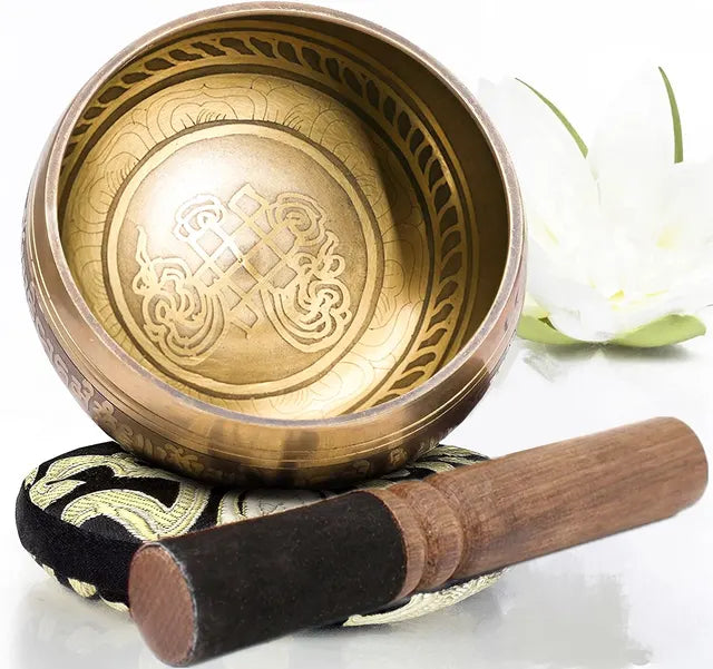 Tibetan Totem Sound Bowl Set | Handcrafted Meditation and Yoga Singing Bowl with Striker and Cushion