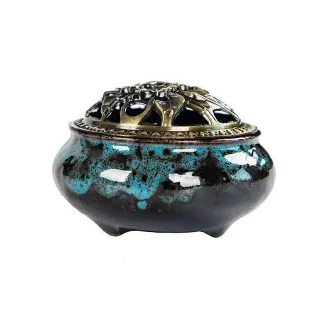 Serene Sanctuary Ceramic Incense Burner - Ice Crack Design with Hollow Lid | Heat-Resistant & Non-Slip