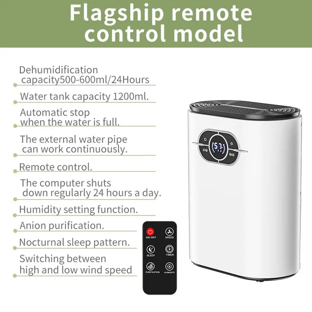 AquaClear 1.2L Compact Dehumidifier | High-Efficiency Moisture Removal with Dual-Speed & Quiet Sleep Mode | Includes Remote Control and LED Display | Ideal for Home and Office