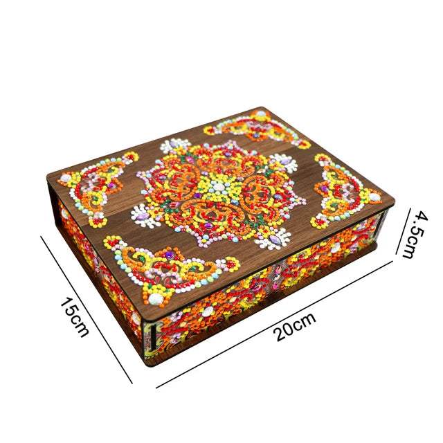 DIY Mandala Diamond Painting Jewelry Storage Box | Special Shaped Drill Wood Organizer Case | Mosaic Art Kit