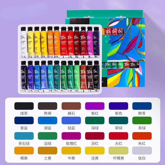 Premium Gouache Paint Set | Available in 12, 18, 24, 36 Colors | 6/12ml Tubes | Washable Watercolors for Artists and Students