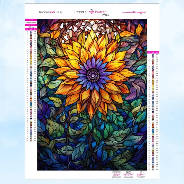 DIY Diamond Painting Kit | Stained Glass Art Sunflower Mosaic | Embroidery and Rhinestone Cross Stitch Set for Home Decor Gifts