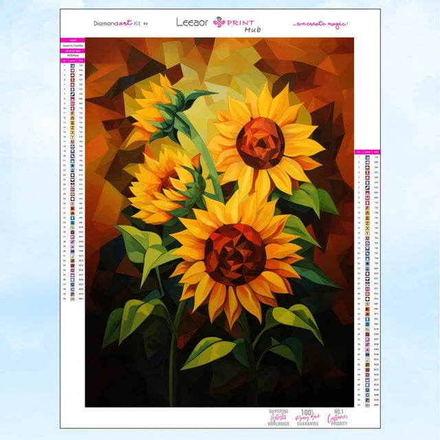 DIY Diamond Painting Kit | Stained Glass Art Sunflower Mosaic | Embroidery and Rhinestone Cross Stitch Set for Home Decor Gifts