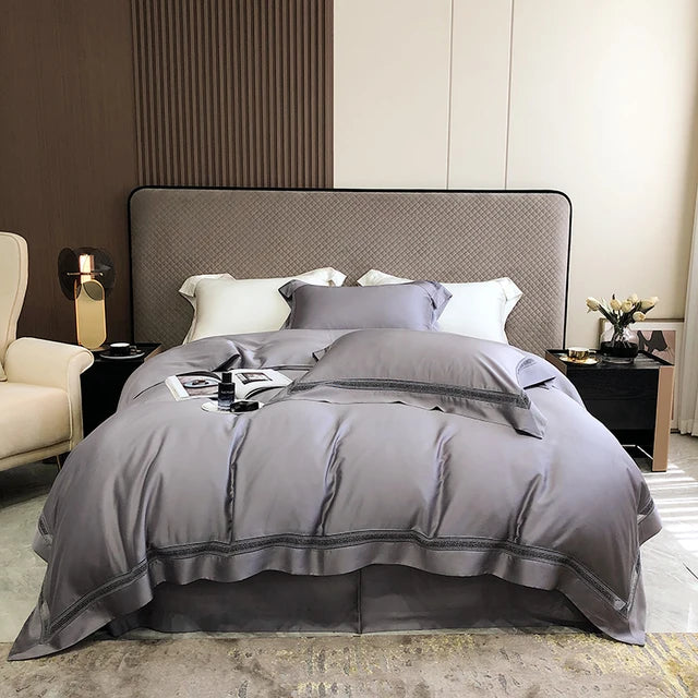 1000TC Eucalyptus Lyocell Bedding Set | Soft Silky Luxury | Duvet Cover, Fitted/Flat Sheet, Pillowcases | Queen/King Sizes | White, Champagne, Grey, Pink |