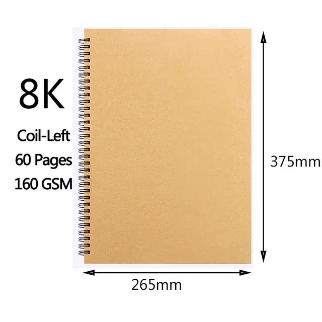 Art Sketchbook with 160GSM Kraft Paper | Spiral Coil Binding | Available in A5, 16K, A4 Sizes