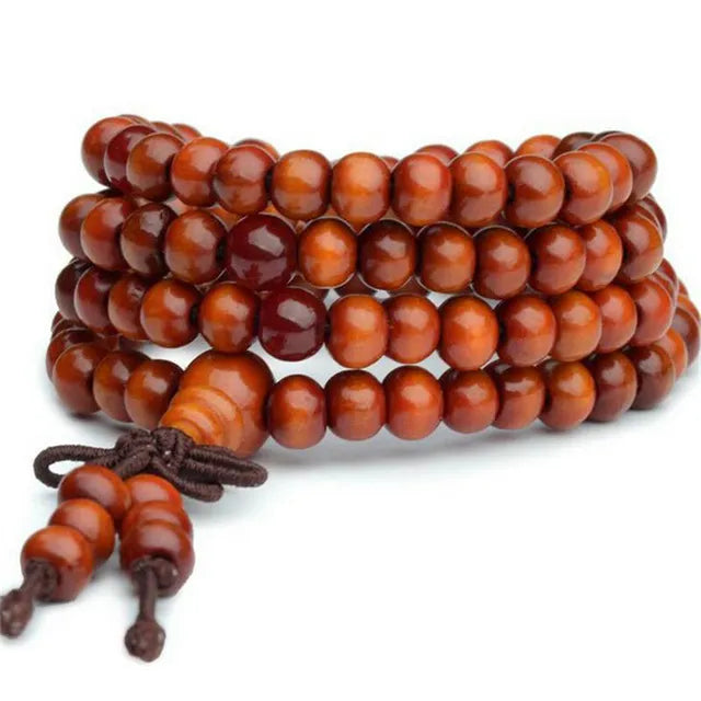 Meditation Mala Bracelet - 8mm Natural Sandalwood - 108 Beads | Spiritual Practice & Decor