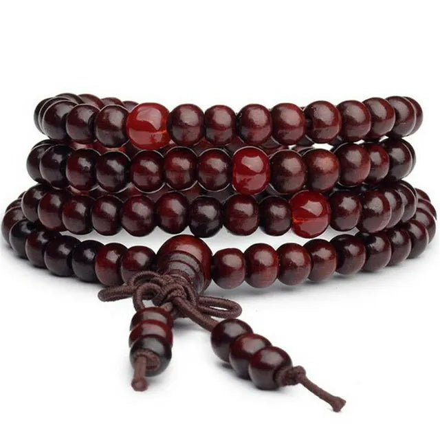 Meditation Mala Bracelet - 8mm Natural Sandalwood - 108 Beads | Spiritual Practice & Decor