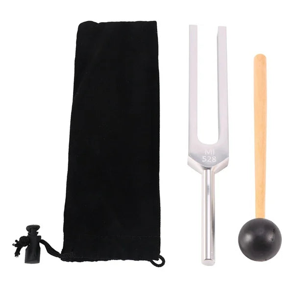 Holistic Sound Healing Tuning Fork Set | 128 Hz, 256 Hz, 512 Hz, 528 Hz Frequencies | Includes Hammer & Accessories for Meditation and Therapy