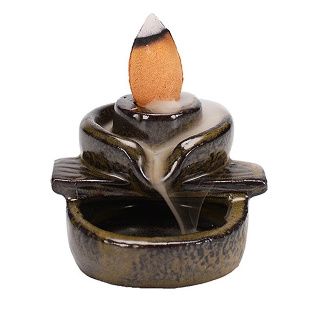 Ceramic Waterfall Incense Burner | Handcrafted Backflow Incense Holder | Aesthetic Smoke Flow for Meditation and Relaxation | Ideal for Home or Office Decor