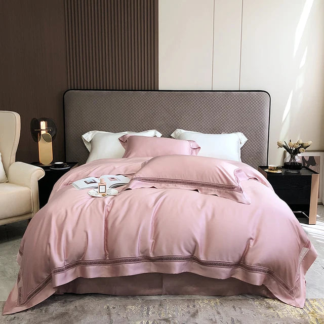 1000TC Eucalyptus Lyocell Bedding Set | Soft Silky Luxury | Duvet Cover, Fitted/Flat Sheet, Pillowcases | Queen/King Sizes | White, Champagne, Grey, Pink |