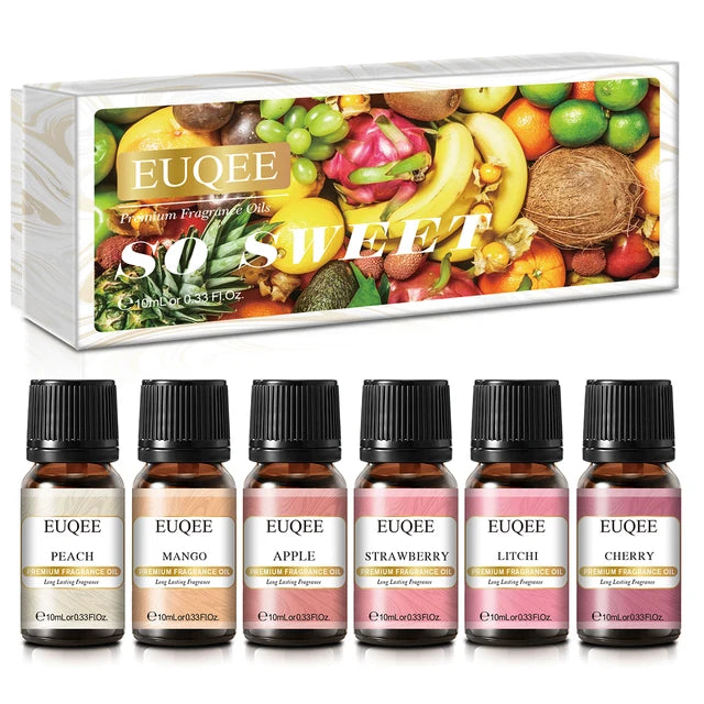 EUQEE Aromatic Essence Collection | 6-Piece Fragrance Oil Gift Kit | Coffee, Bakery, Harvest Spice, Pumpkin Pie, Forest Pine, Sweet Fruit | For Diffusers & Aromatherapy