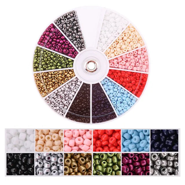 2000 pcs Glass Seed Beads Set | 12-Grid Color Assortment for DIY Jewelry Making