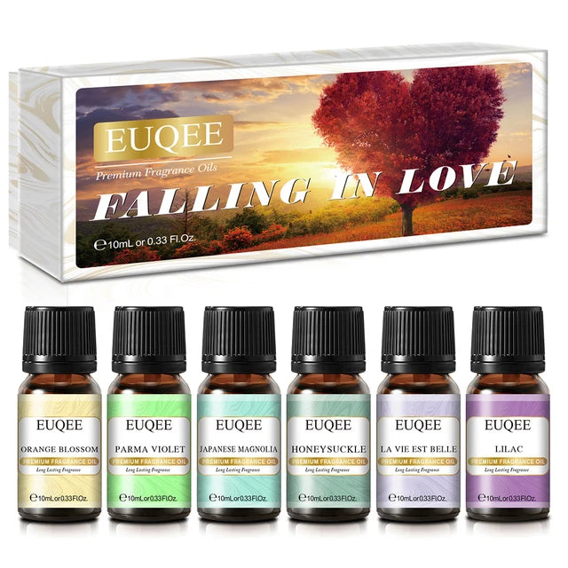 EUQEE Aromatic Essence Collection | 6-Piece Fragrance Oil Gift Kit | Coffee, Bakery, Harvest Spice, Pumpkin Pie, Forest Pine, Sweet Fruit | For Diffusers & Aromatherapy