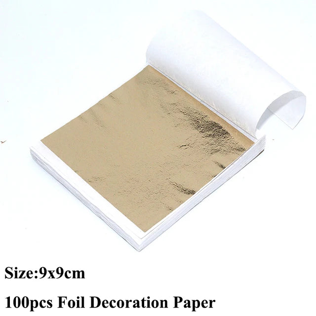 100pcs Imitation Gold, Silver, and Copper Foil Sheets | DIY Craft Leaf Flakes for Resin, Candle Making, Plaster, and Nail Art
