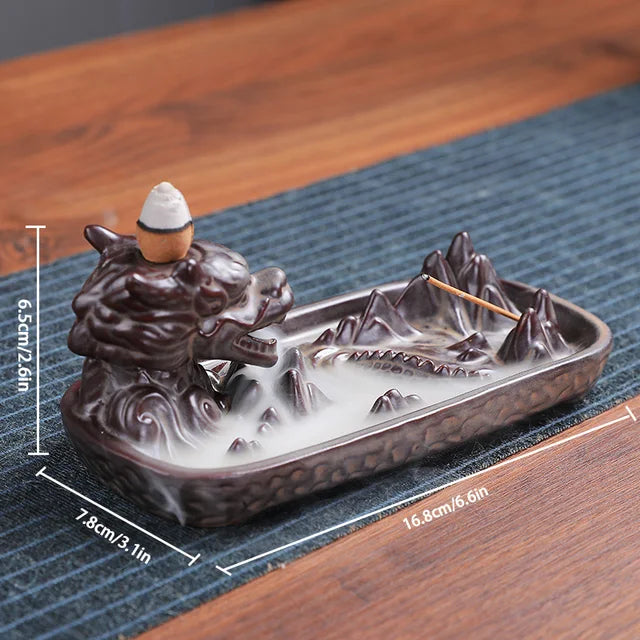 Zen Lotus Dragon Backflow Incense Burner - Ceramic Purple Sand | Home & Office Decor