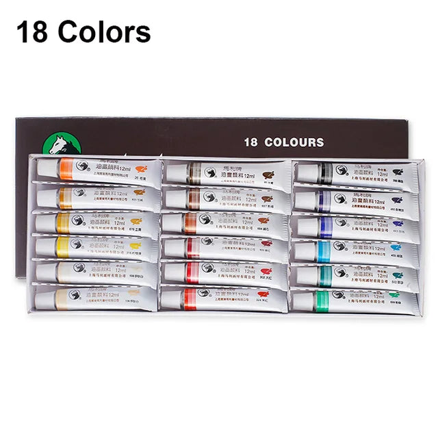 Marie's Professional Oil Paint Set | Available in 12, 18, 24 Colors | High-Quality Painting Pigments