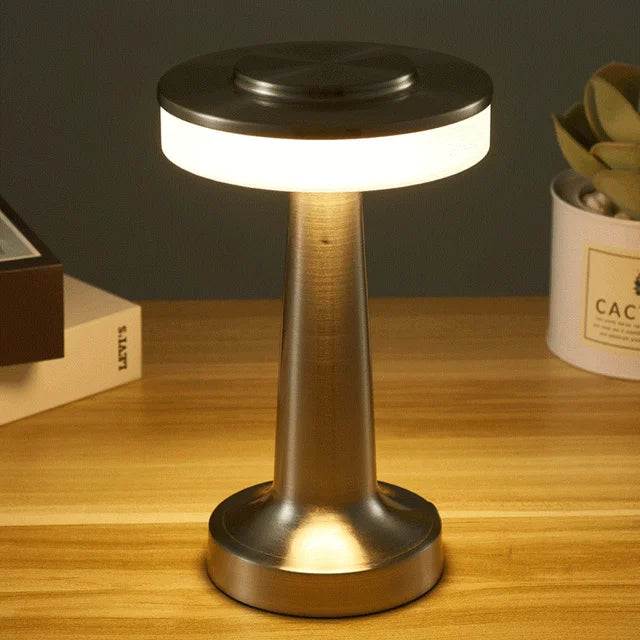 Vintage Glow Rechargeable Table Lamp | Elegant Gold Finish LED Lamp | Touch Dimming | Perfect for Home and Commercial Decor | Includes USB Cable