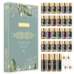 Essence of Nature 28-Piece Essential Oils Gift Set | Aromatherapy for Stress Relief and Wellness | Versatile Uses for Home, Bath, and DIY Projects